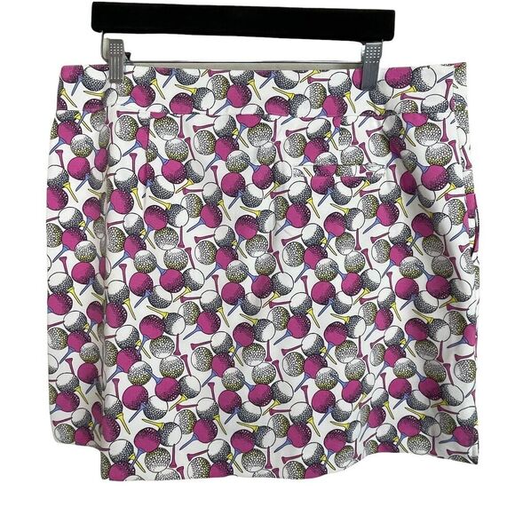 Izod Golf Stretch White Pink Blue Balls Tees Skort Skirt Size 8 Pockets - Picture 5 of 7